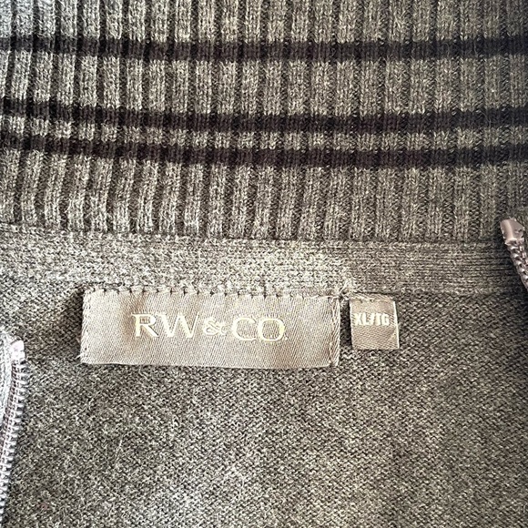 RW&CO. Men's Full Zip-Up Sweater Ribbed Cardigan Dark Grey, Classic Style, XL - Picture 6 of 10
